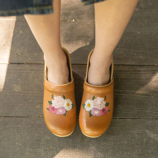 Professional Tan Floral Embroidered